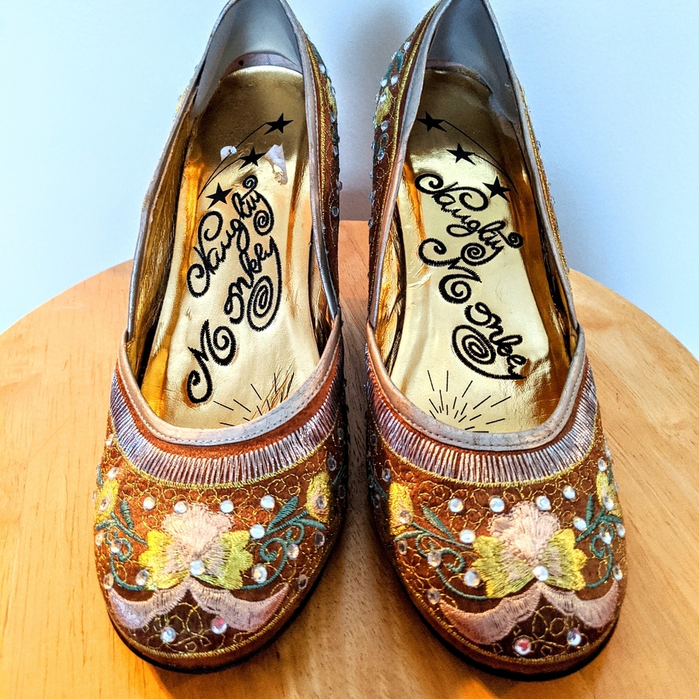 Naughty Monkey embroidered satin dress heels